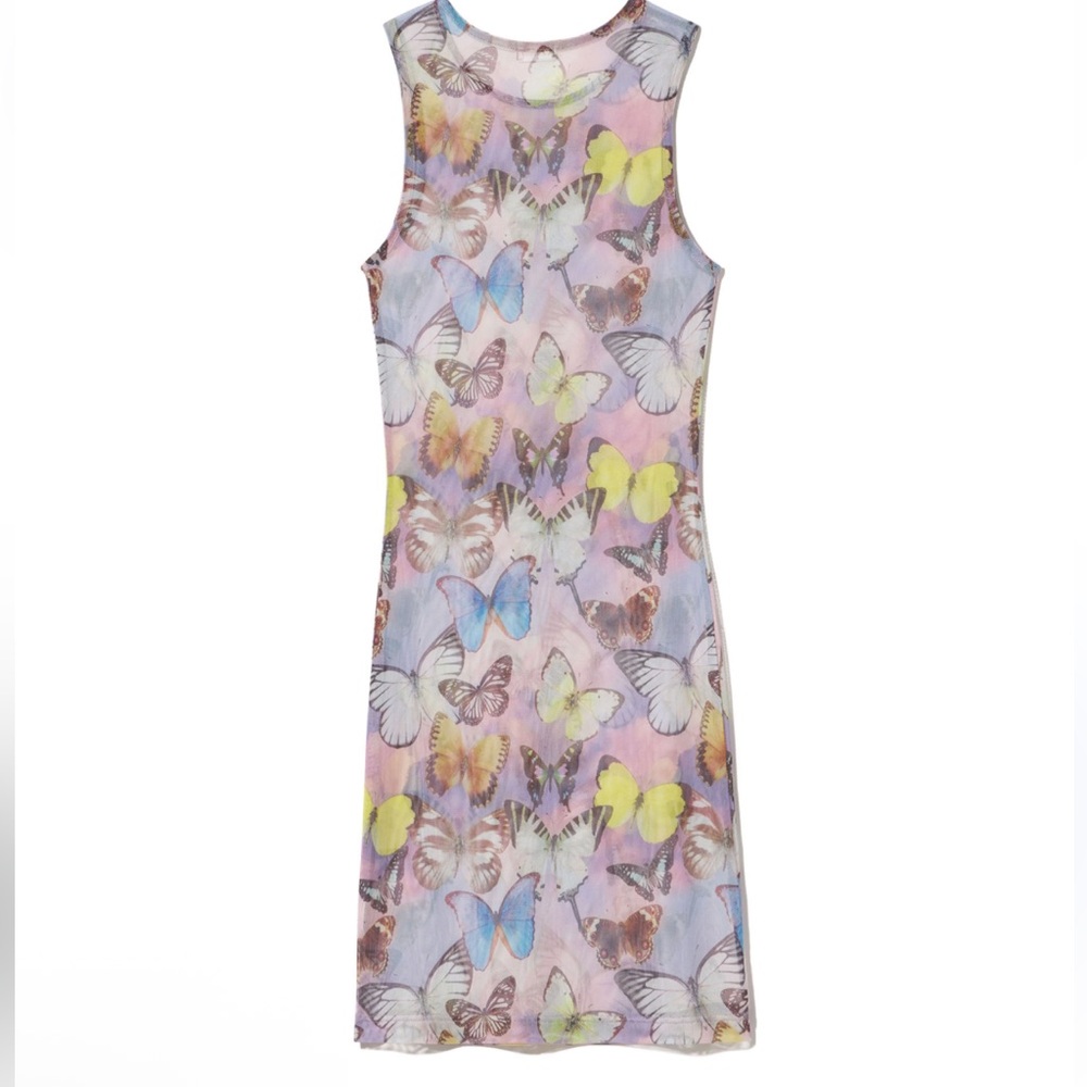 Inamorata sheer mesh beach coverup sol dress butterfly print M